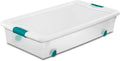 Sterilite 56 Qt Wheeled Latching Storage Box, Stackable Bin with Latch Lid, Plastic Container to Organize Shoes Underbed, Clear with White Lid, 1-Pack