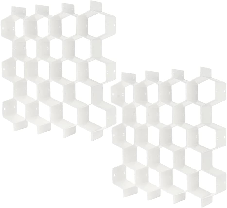 Poeland Drawer Divider Organizer 8pcs DIY Plastic Grid Honeycomb Drawer Divider White 2 Pack
