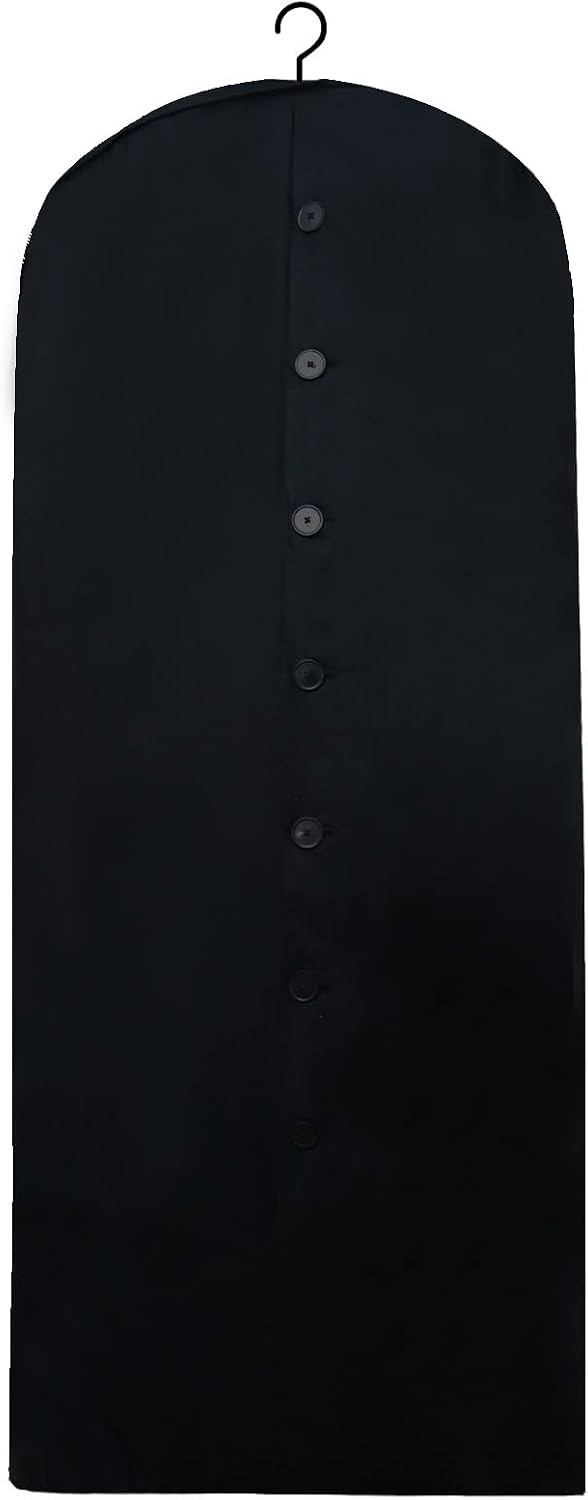 Cotton Garment Protector Bag Cover - Dust Free Cloth Hanging, Wardrobe storage for Dresses and Suits (Black with button - 24"x62")