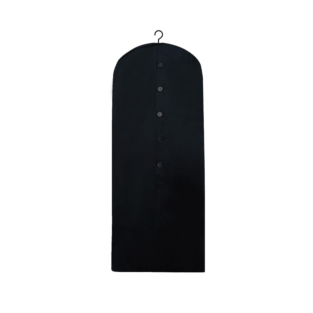Cotton Garment Protector Bag Cover - Dust Free Cloth Hanging, Wardrobe storage for Dresses and Suits (Black with button - 24"x62")