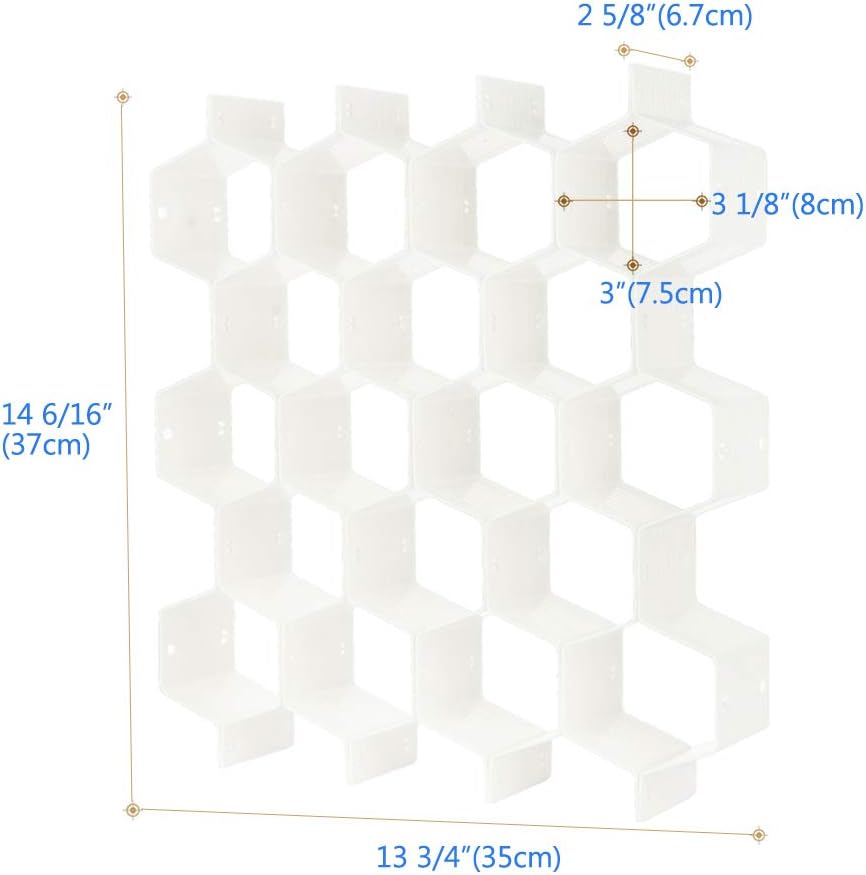 Poeland Drawer Divider Organizer 8pcs DIY Plastic Grid Honeycomb Drawer Divider White 2 Pack