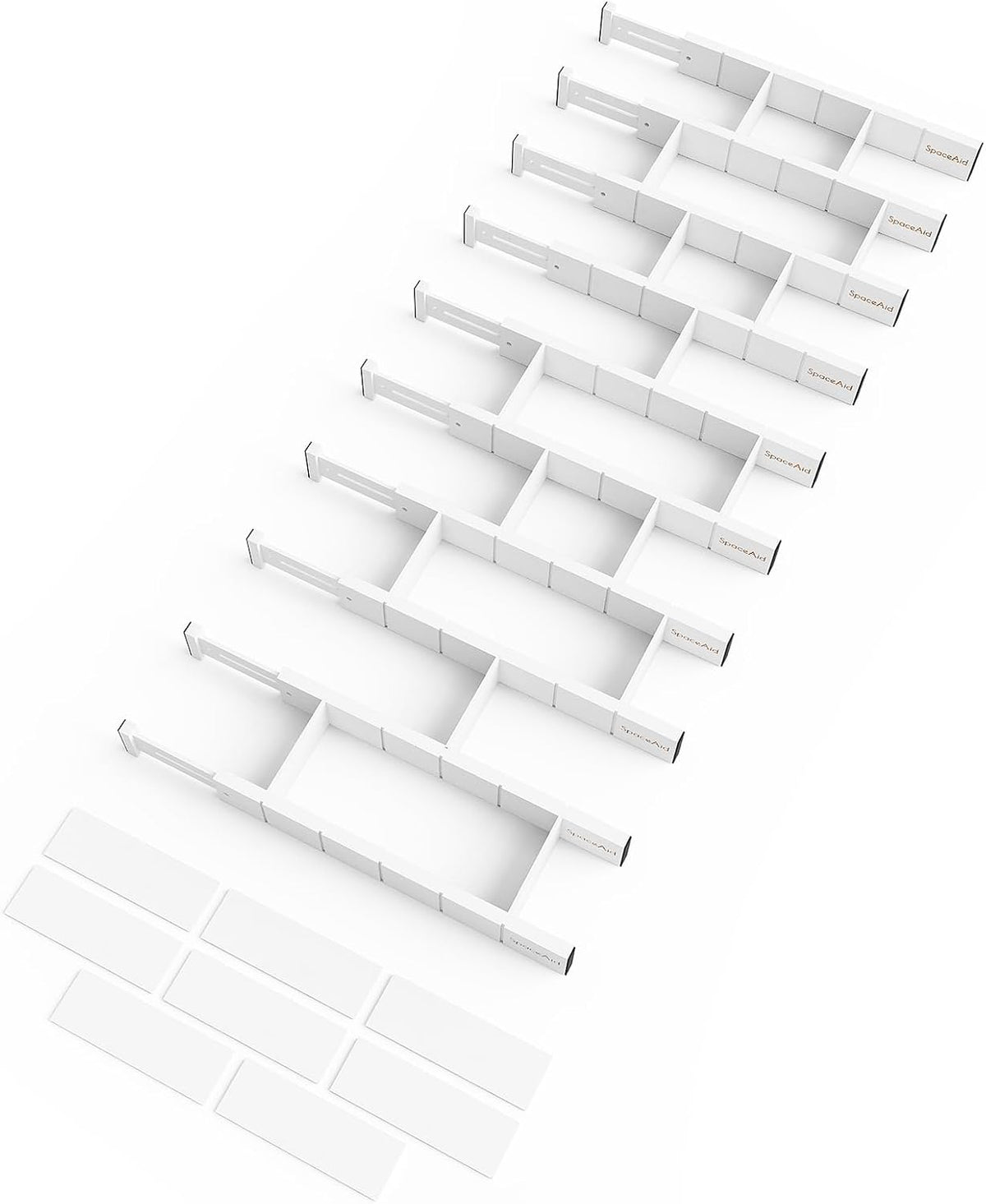SpaceAid Bamboo Drawer Dividers with Inserts and Labels, Kitchen Adjustable Drawer Organizers, Expandable Organization for Home, Office, Dressers, 4 Dividers with 9 Inserts (17"-22" White)