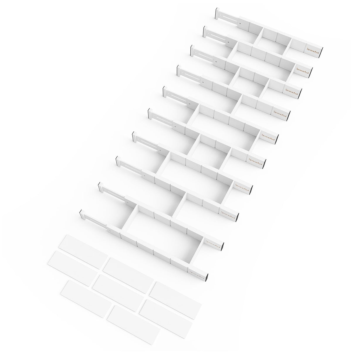 SpaceAid Bamboo Drawer Dividers with Inserts and Labels, Kitchen Adjustable Drawer Organizers, Expandable Organization for Home, Office, Dressers, 7 Dividers with 15 Inserts (17"-22" White)