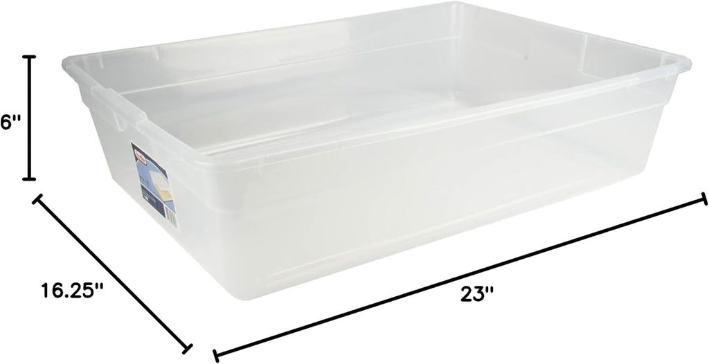 Sterilite 28 Qt Underbed Storage Box, Stackable Bin with Lid, Plastic Container to Organize, Bedroom, Clear Base and White Lid, 1-Pack