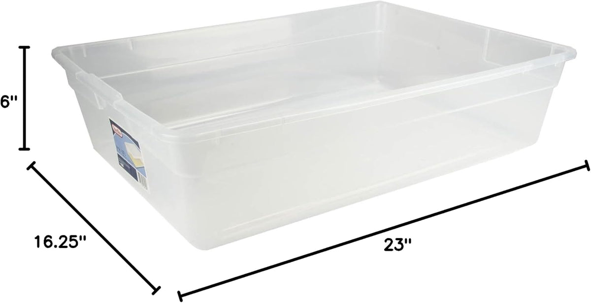 Sterilite 28 Qt Underbed Storage Box, Stackable Bin with Lid, Plastic Container to Organize, Bedroom, Clear Base and White Lid, 1-Pack