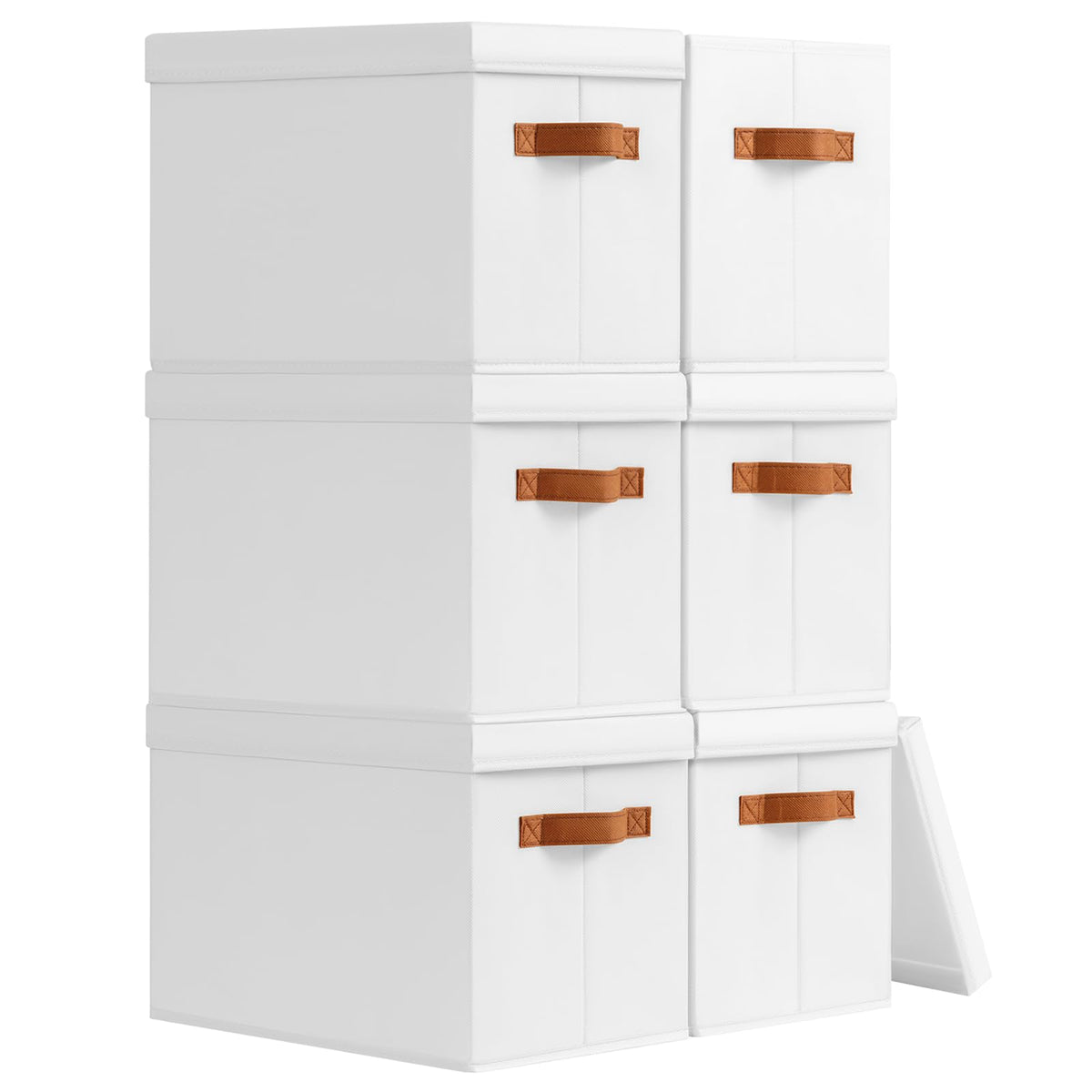 Homsorout Storage Bins with Lids - Fabric Storage Baskets for Shelves, 6 Pack Foldable Decorative Boxes with Handles, Stackable Organizer Bins for Home, Nursery, Dorm, Beige
