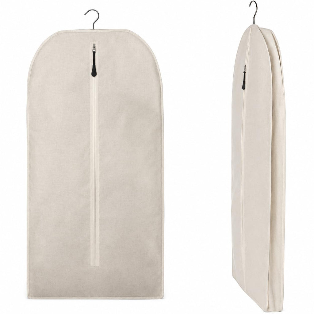 Beige Cotton Garment Protector Bag Cover - Dust Free Cloth Hanging, Wardrobe storage for Dresses and Suits (Button (24" x 62"))