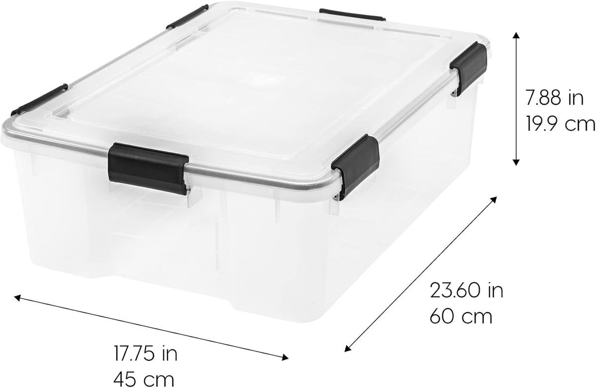 IRIS USA 41 Quart WEATHERPRO Plastic Storage Box with Durable Lid and Seal and Secure Latching Buckles, Clear with Black Buckles, 1 Pack