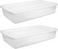 2 Pack 41 Quart Clear Plastic Underbed Storage Bin with Snap‑On Lid, White