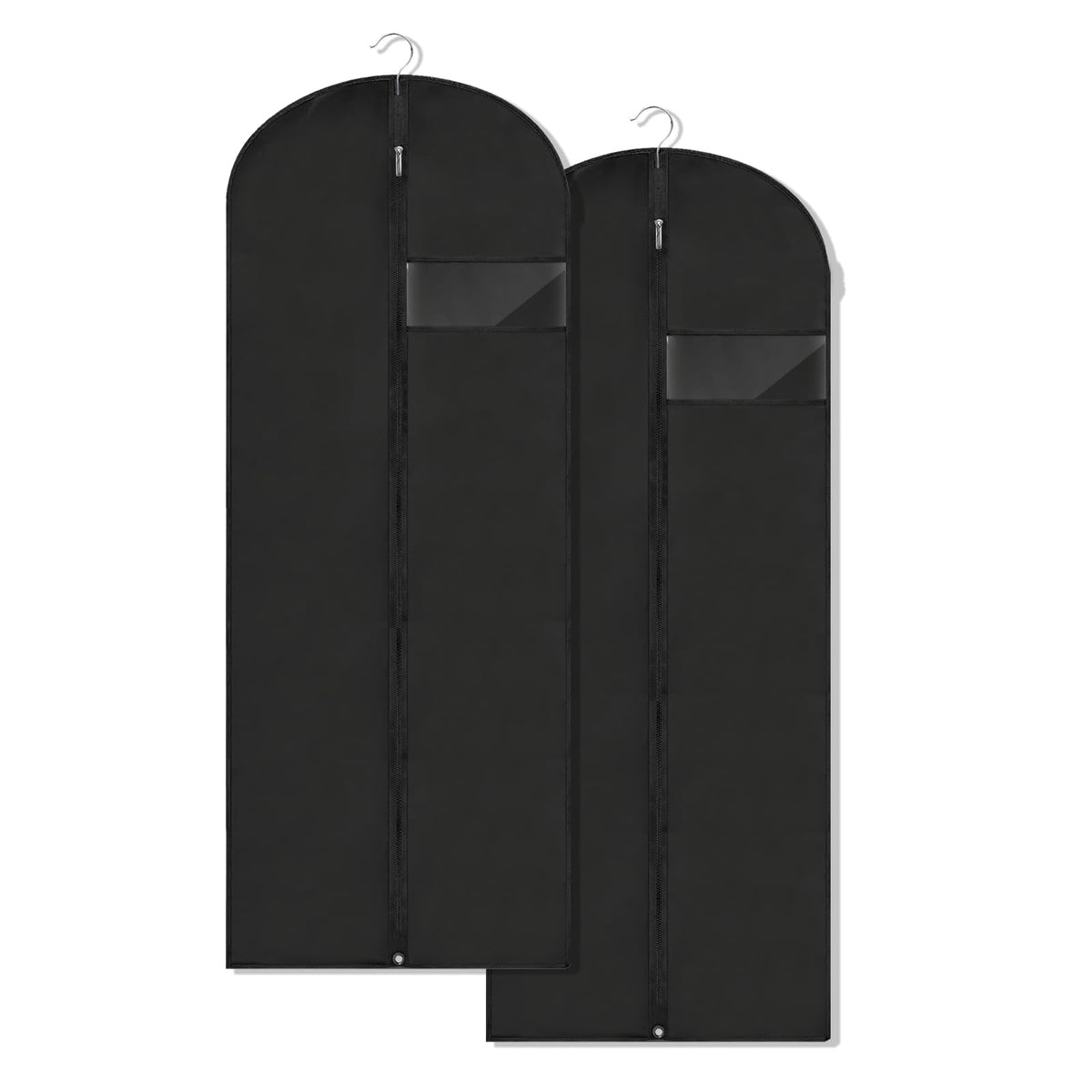 Dress Bags for Gowns Long, 65'' Garment Bags for Hanging Clothes, Suit Bag Cover for Storage and Travel, 2 Pack (Black)