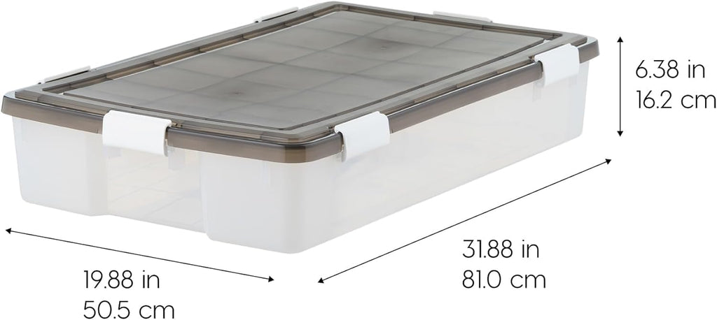 IRIS USA 47 Qt Underbed Storage Bins with Gasket Lids, Gray/Clear