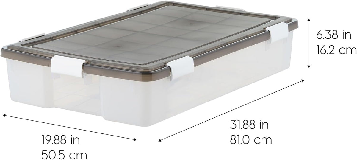 IRIS USA 47 Qt Underbed Storage Bins with Gasket Lids, Gray/Clear