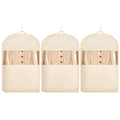 Space Saving Hanging Garment Bag with Self Compression Zipper，Dust Cover Clothes Bags for Down Coat,Dress,Suit，Closet Storage Organizer for Home Travel Use (Beige, M+L+XL)