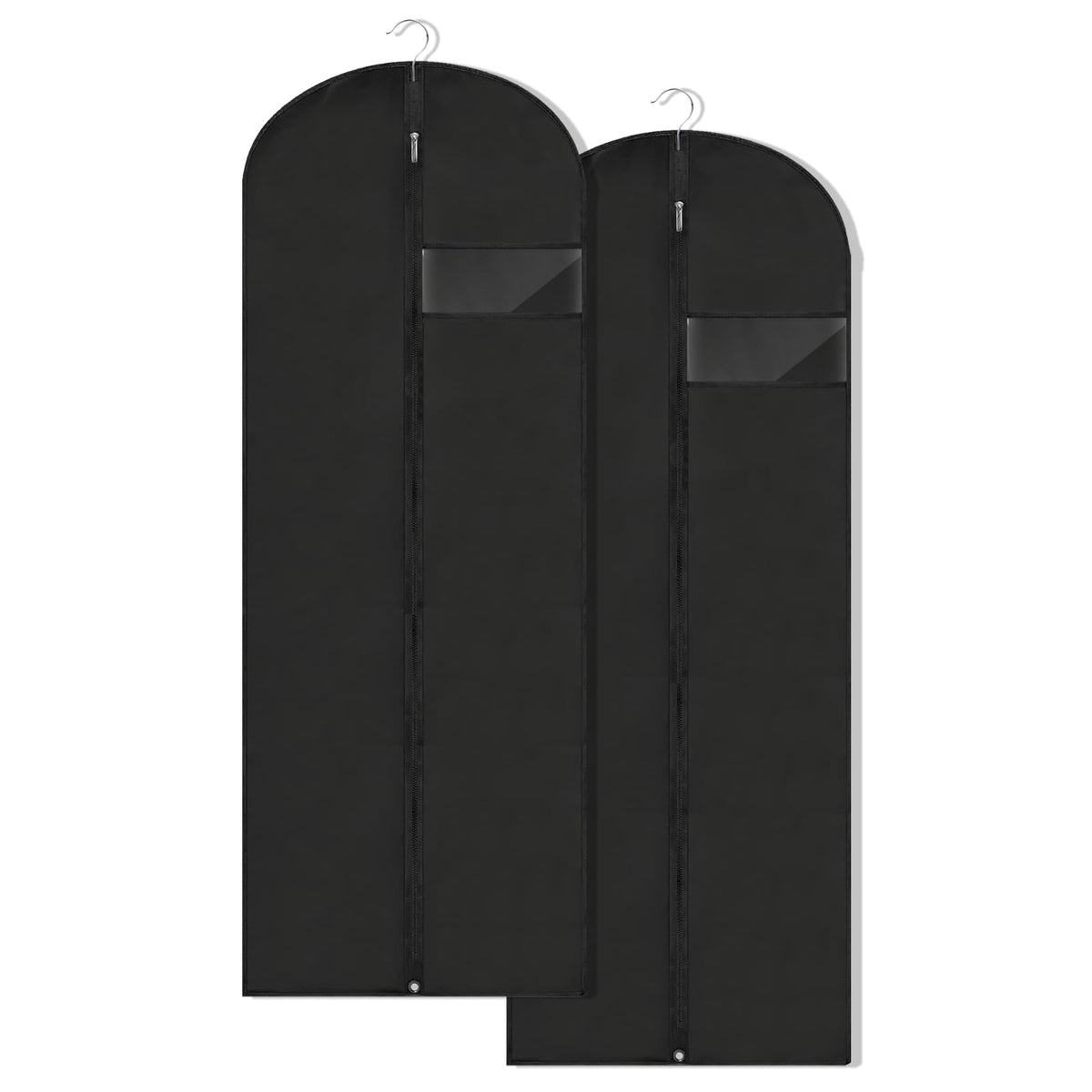 Dress Bags for Gowns Long, 65'' Garment Bags for Hanging Clothes, Suit Bag Cover for Storage and Travel, 2 Pack (Black)