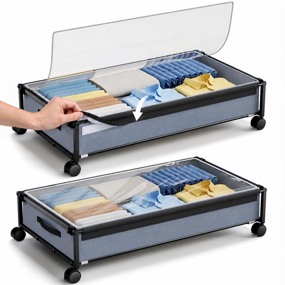 OMAIRA 2-Pack Under Bed Storage With Wheels,Underbed Shoe Storage Organizer