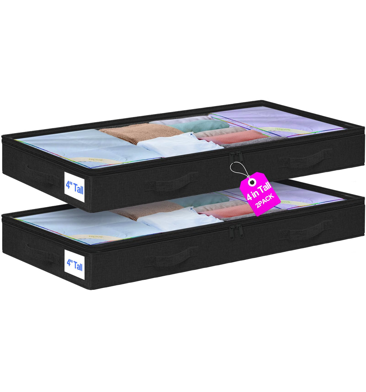 punemi 3 inch High Soft Low Profile Under Bed Storage Bins, 2 Pack, Grey