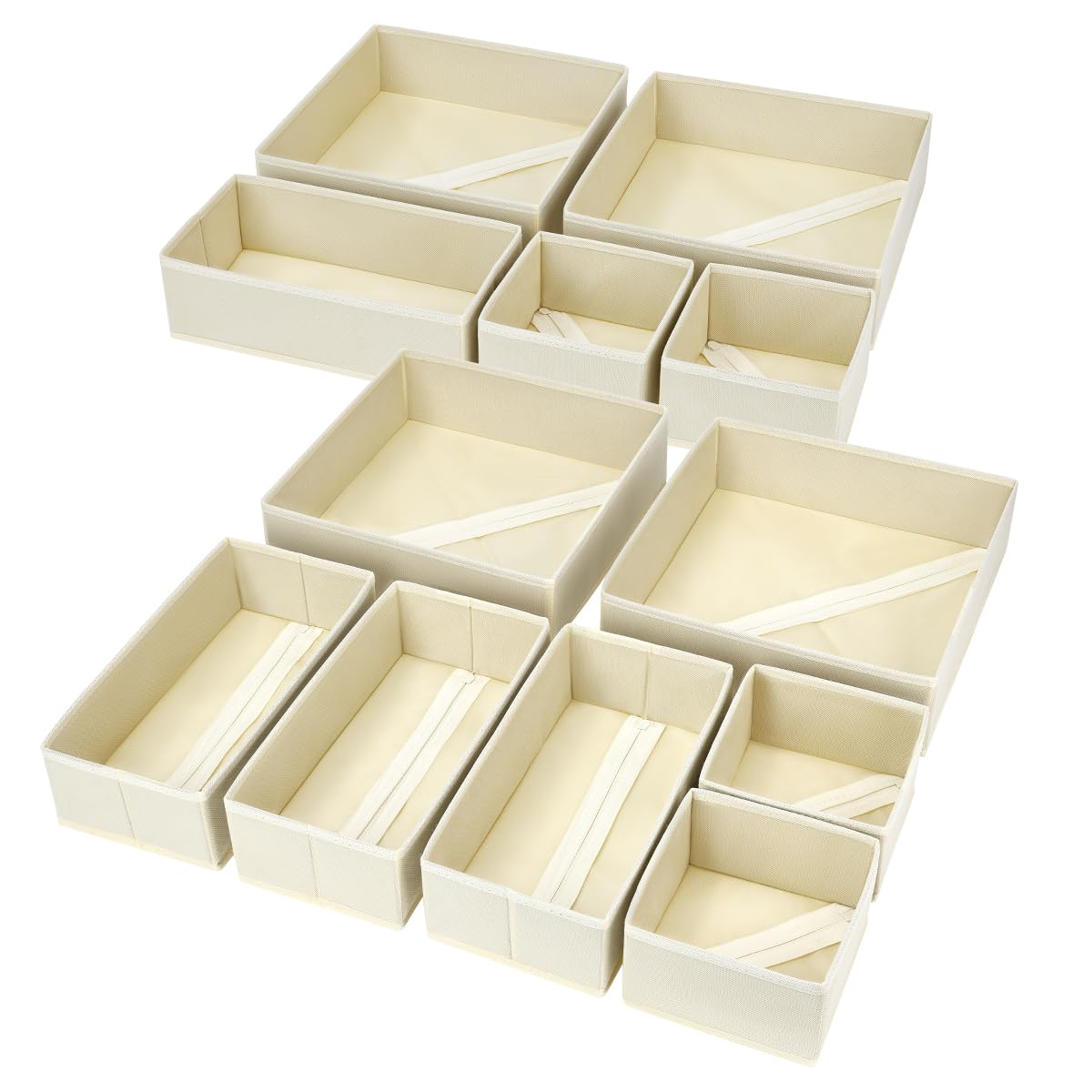 DIMJ Drawer Organizer Clothes, 12 Pack Dresser Organizer for Nursery, Baby Clothes, Underwears, Sock, Fabric Dresser Bins, Drawer Dividers, Foldable Closet Organizers and Storage(Beige)