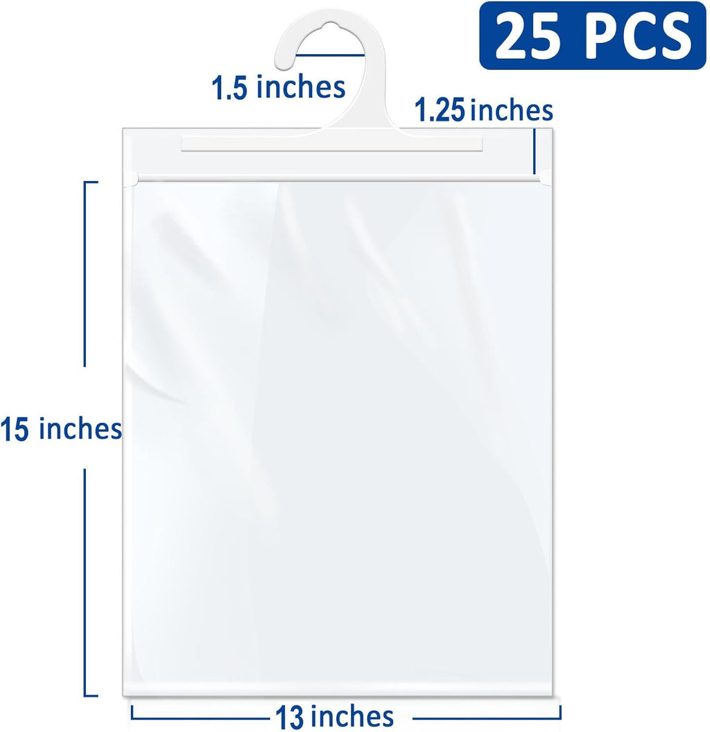 24 Pack Hanging Storage Bags, Large Hook 13 x 16-inch Clear Plastic Bags for Classroom, Library, and Pharmacy Use