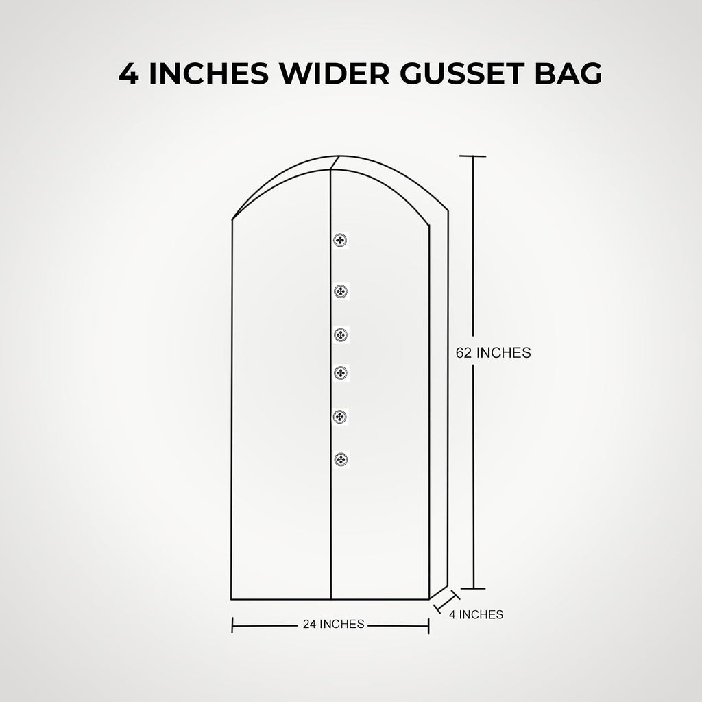 Cotton Garment Protector Bag Cover - Dust Free Cloth Hanging, Wardrobe storage for Dresses and Suits (Black with button - 24"x62")