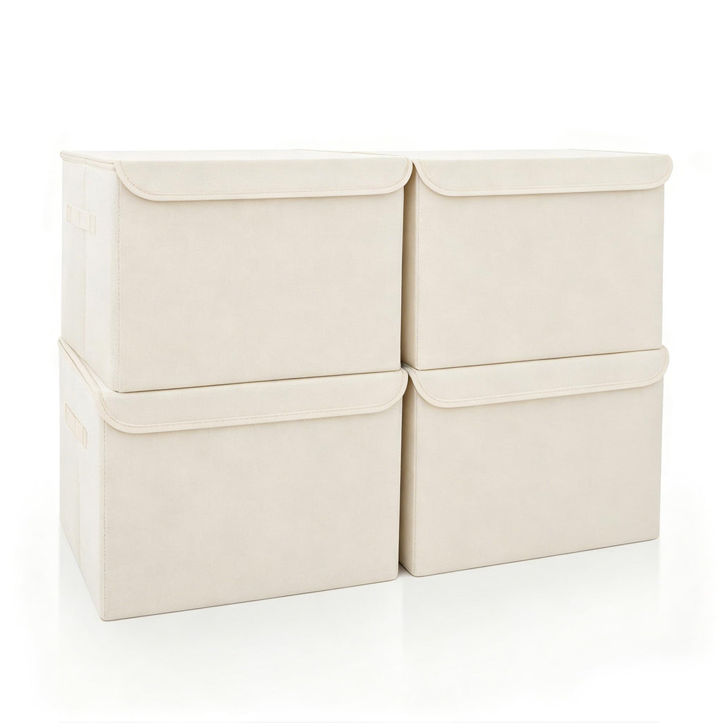 Bagnizer Large 22 Quart Linen Fabric Foldable Storage Bin Cube Organizer Basket with Flip-Top Lid & Handles, Clothes Blanket Box for Home, Office, Closet, Gray, 4 Pack 14.6 x 9.5 x 9.5”