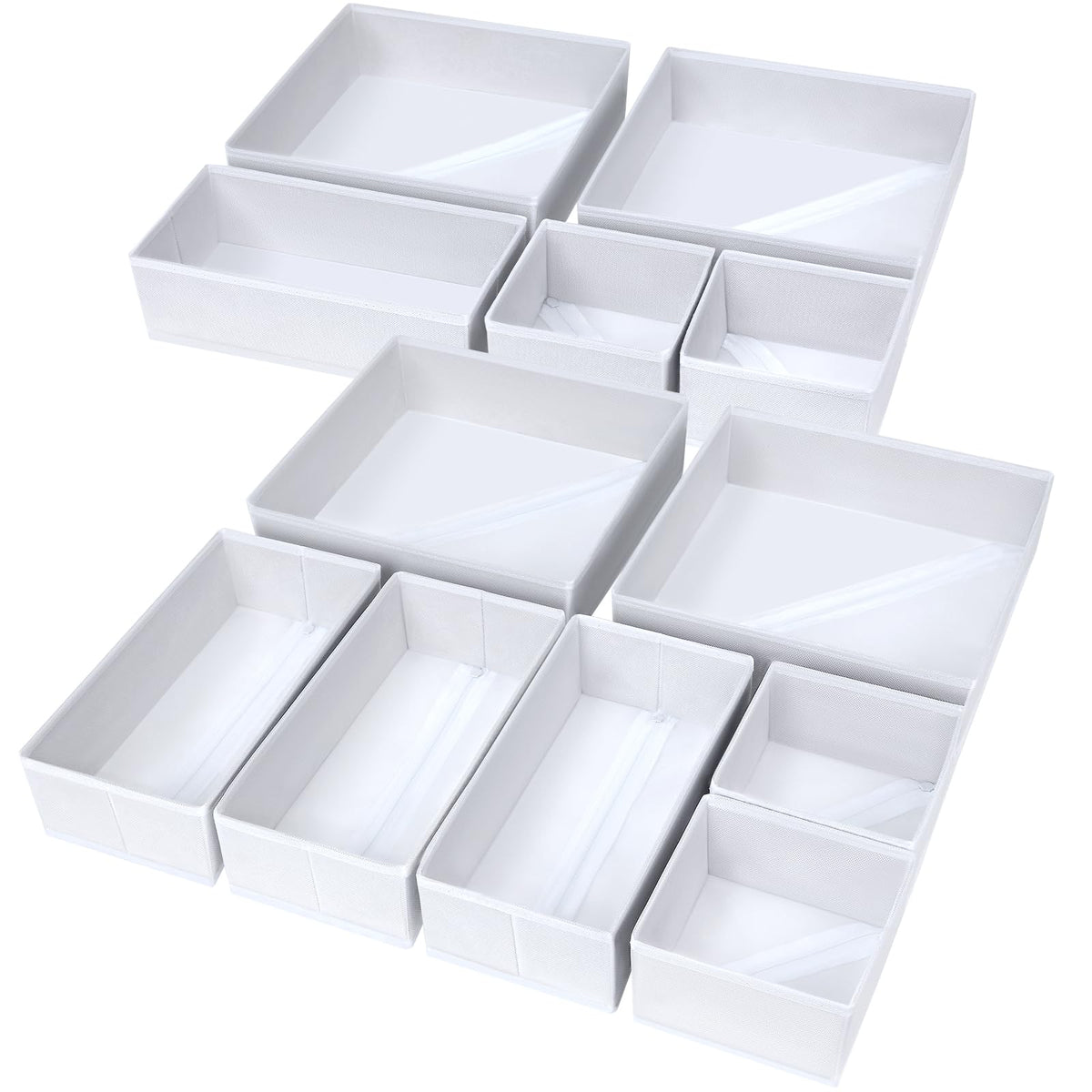 DIMJ Drawer Organizer Clothes, 12 Pack Dresser Organizer for Nursery, Baby Clothes, Underwears, Sock, Fabric Dresser Bins, Drawer Dividers, Foldable Closet Organizers and Storage(Beige)