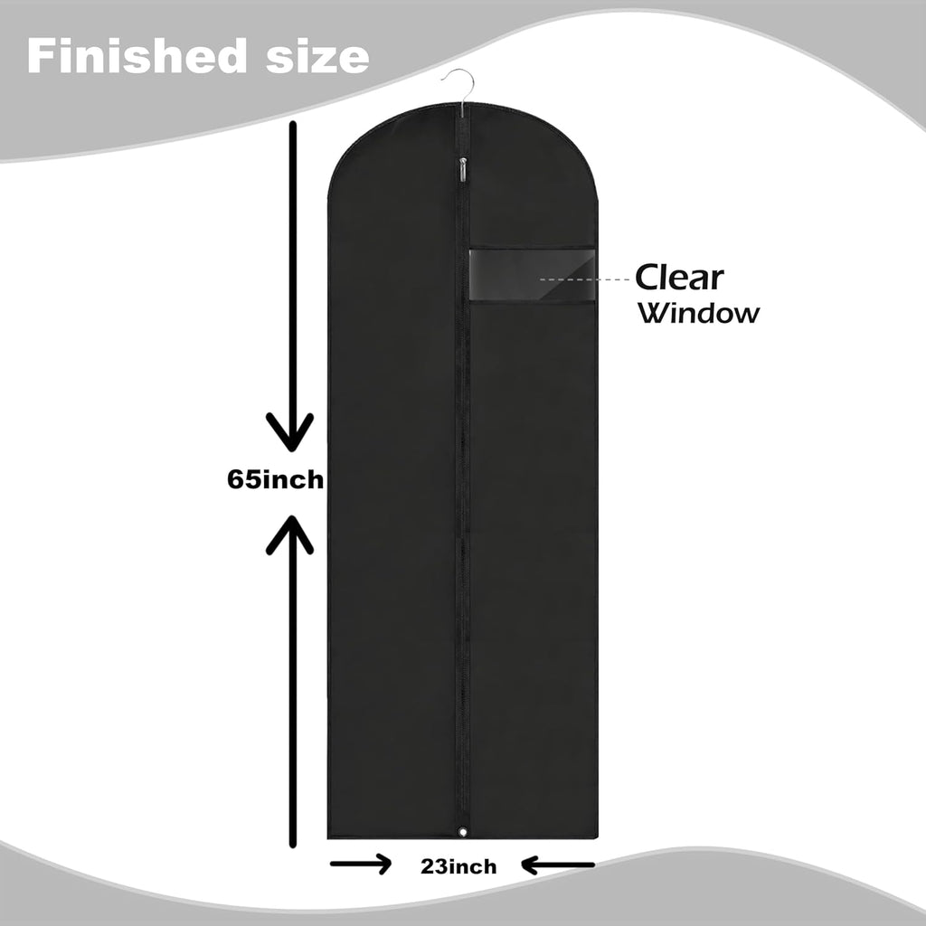 Dress Bags for Gowns Long, 65'' Garment Bags for Hanging Clothes, Suit Bag Cover for Storage and Travel, 2 Pack (Black)