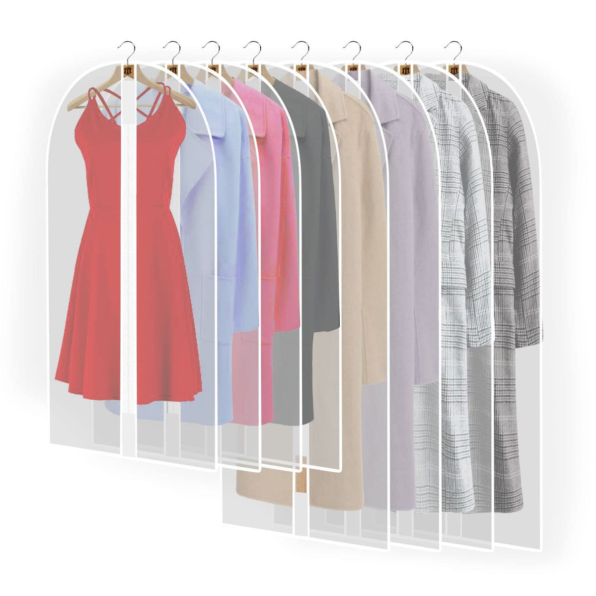Pwsap 6Pcs Clear Garment Bags for Hanging Clothes, Breathable Clothes Covers with Zip, Moth Proof Hanging Garment Covers Bags for Travel & Wardrobe Storage for Dresses, Shirts, Coats (40 inch)