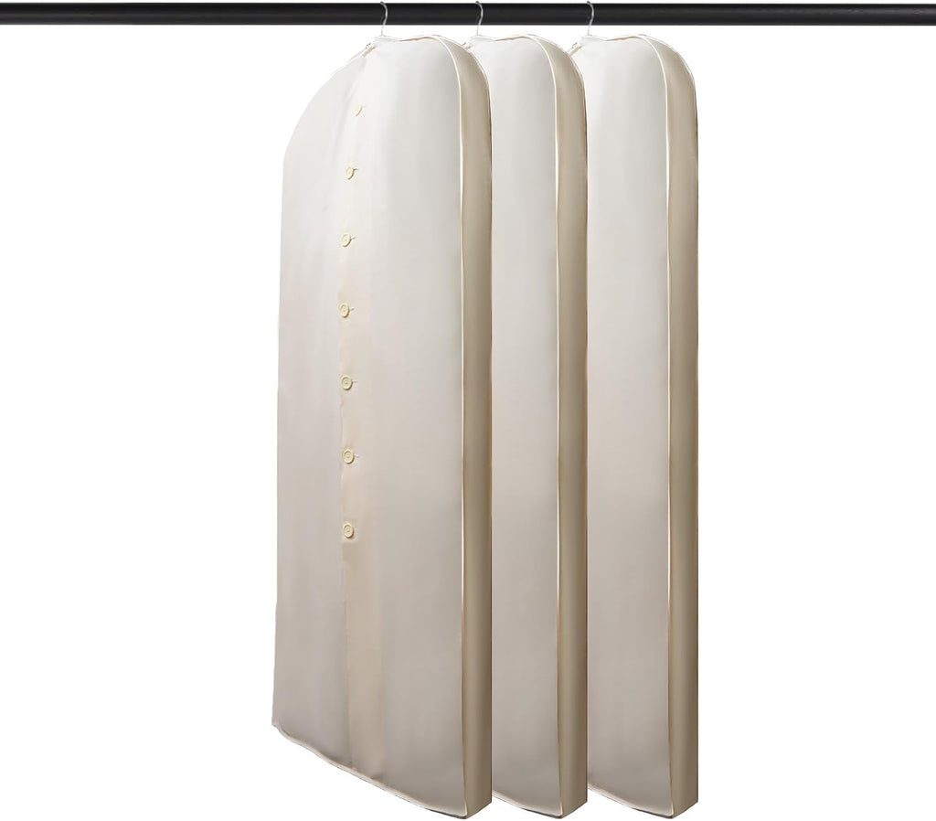 Beige Cotton Garment Protector Bag Cover - Dust Free Cloth Hanging, Wardrobe storage for Dresses and Suits (Button (24" x 62"))