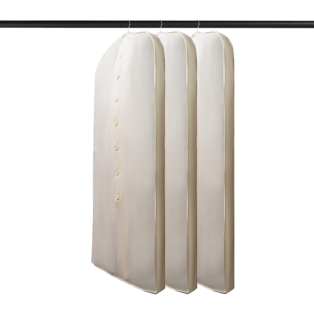 Beige Cotton Garment Protector Bag Cover - Dust Free Cloth Hanging, Wardrobe storage for Dresses and Suits (Button (24" x 62"))