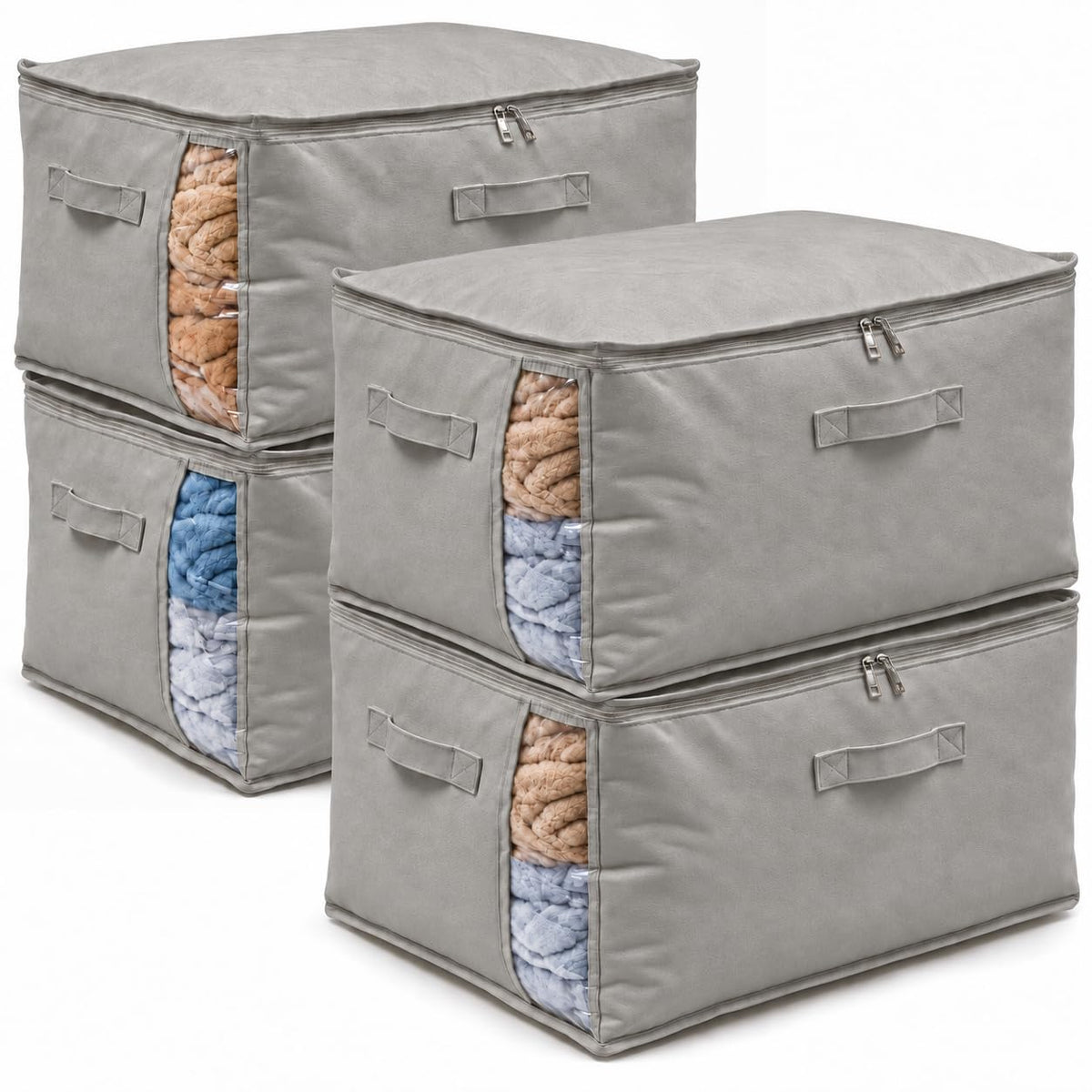 3 Pack Canvas Comforter Storage Bags for Clothes & King Comforters, Natural