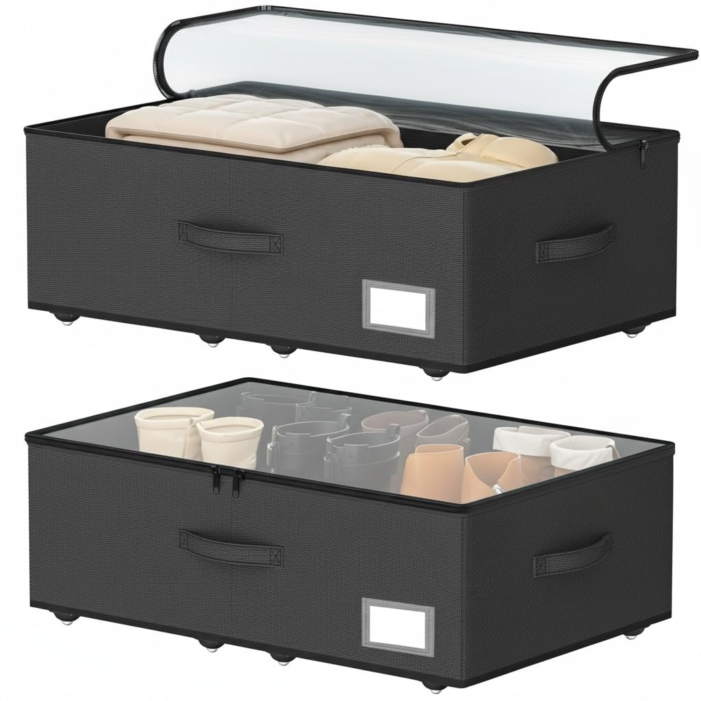 EE-RoomWorld Under Bed Storage with Wheels, 10 inches height，Black