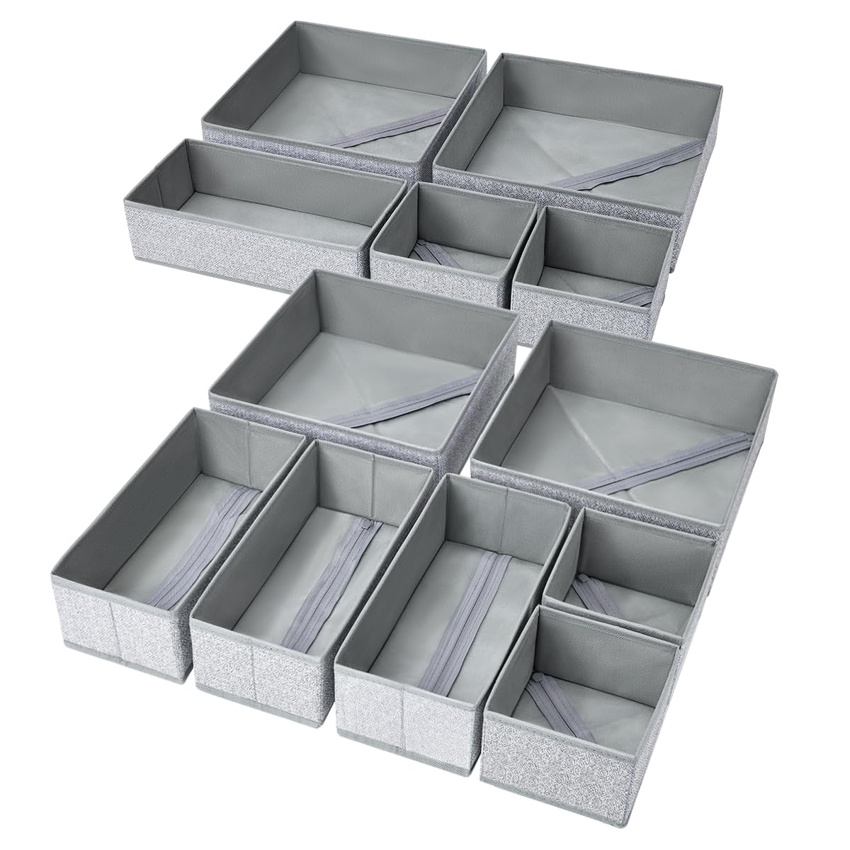 DIMJ Drawer Organizer Clothes, 12 Pack Dresser Organizer for Nursery, Baby Clothes, Underwears, Sock, Fabric Dresser Bins, Drawer Dividers, Foldable Closet Organizers and Storage(Beige)