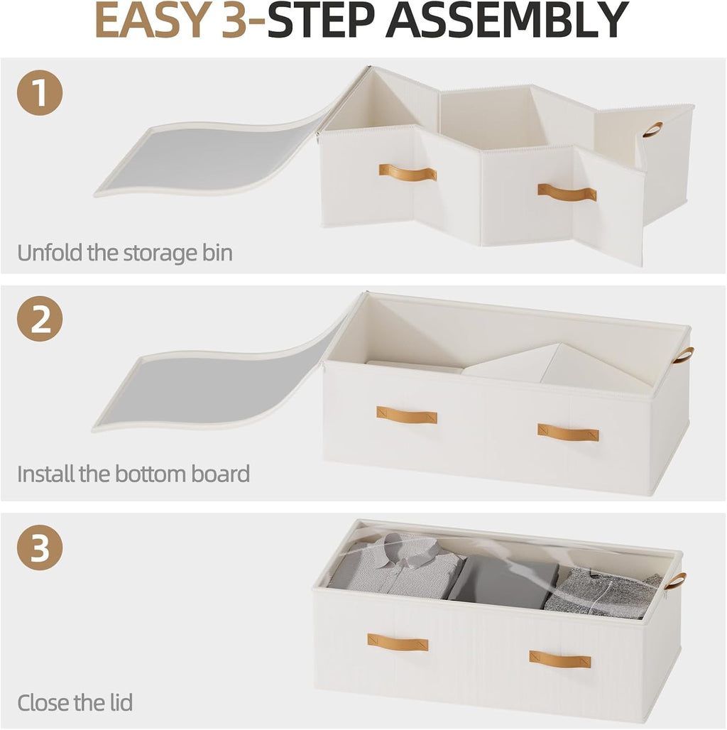FHSQX Under Bed Storage Bins, White, 31.5x15.8x10 inch, 4 Pack