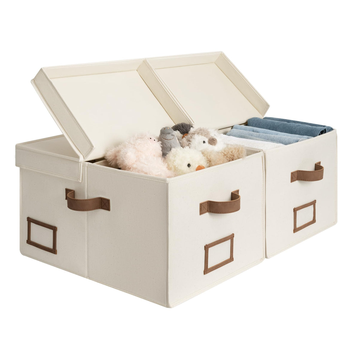 StorageWorks Large Decorative Storage Boxes with Lids, Beige Linen