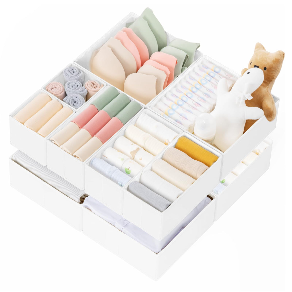 Criusia Drawer Organizer Clothes, 10 Pack Dresser Organizer for Baby Clothes, Underwear, Sock- Foldable Closet Organization and Storage Dividers Bins for Nursery, Bedroom (Beige)