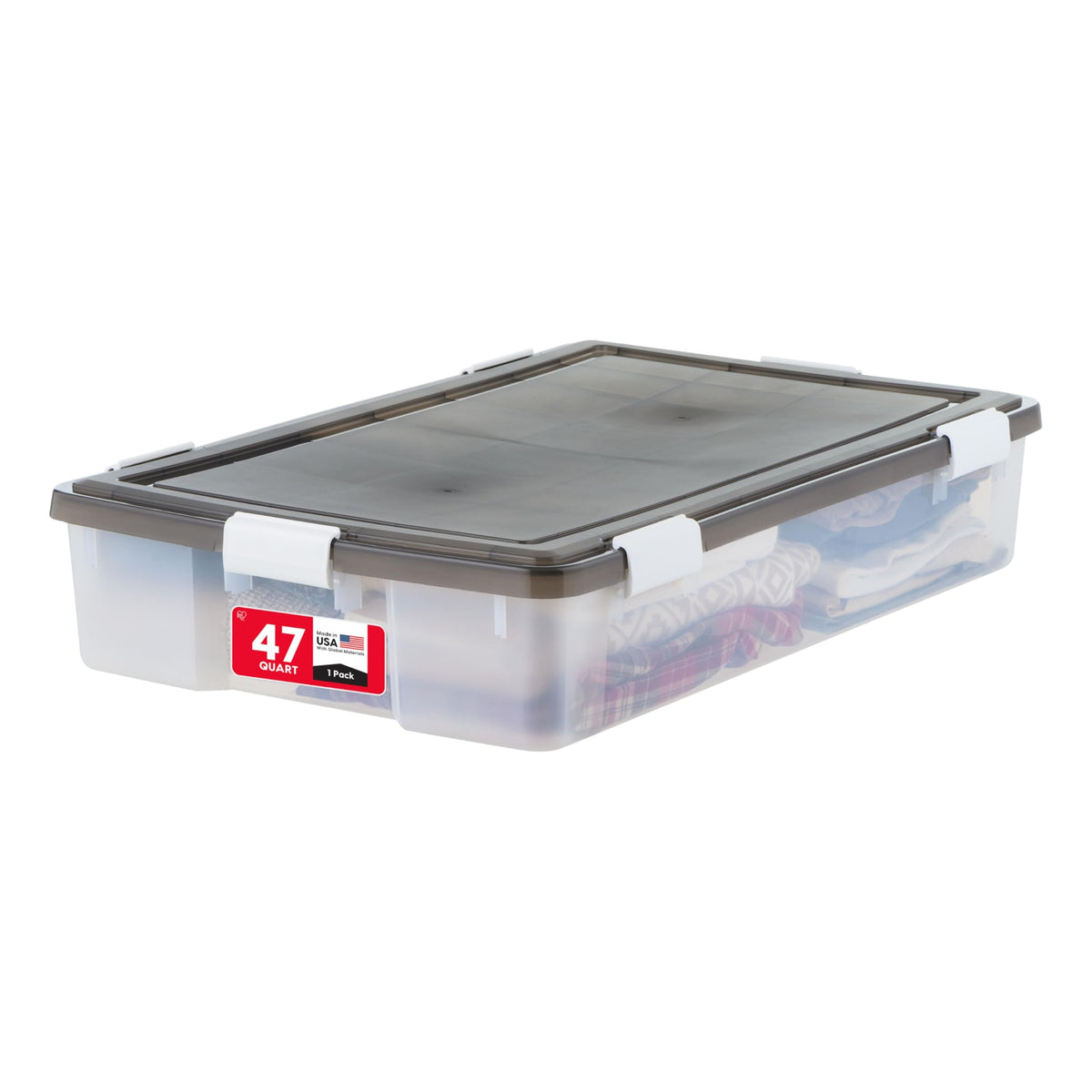 IRIS USA 47 Qt Underbed Storage Bins with Gasket Lids, Gray/Clear