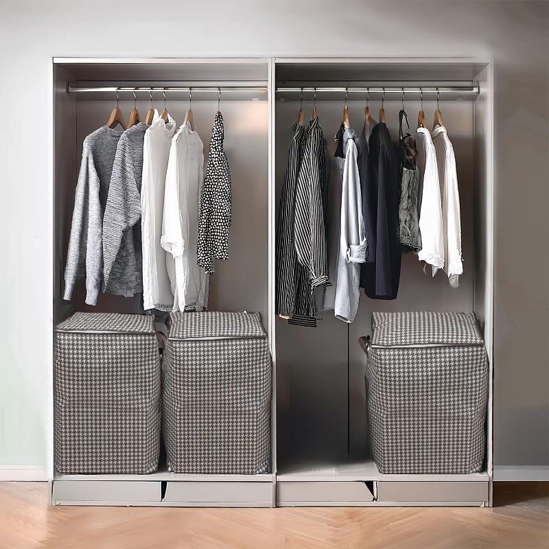 180L Large Storage Bag, Houndstooth Clothes Organizer, Zippered Storage Container with Handles for Clothing, Blankets, Bedding, Moving, Travel & Closet Organization