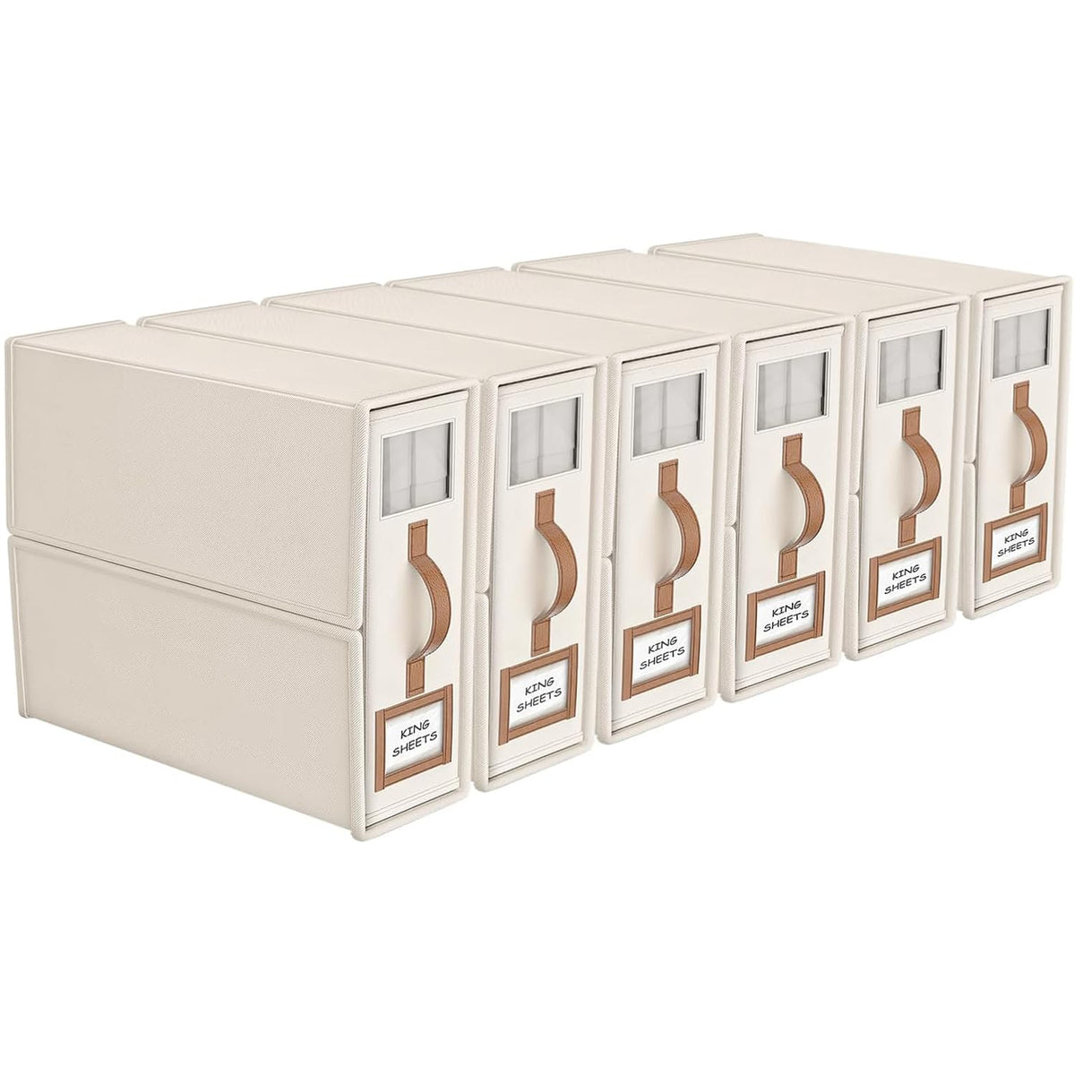 4 Pack Foldable Bed Sheets Set Organizers and Storage(King & Queen Size),Linen Fabric Closet Organizers with Window,Folding Bedding Storage Box for Bedsheets and Pillow Cube Organizer-Beige