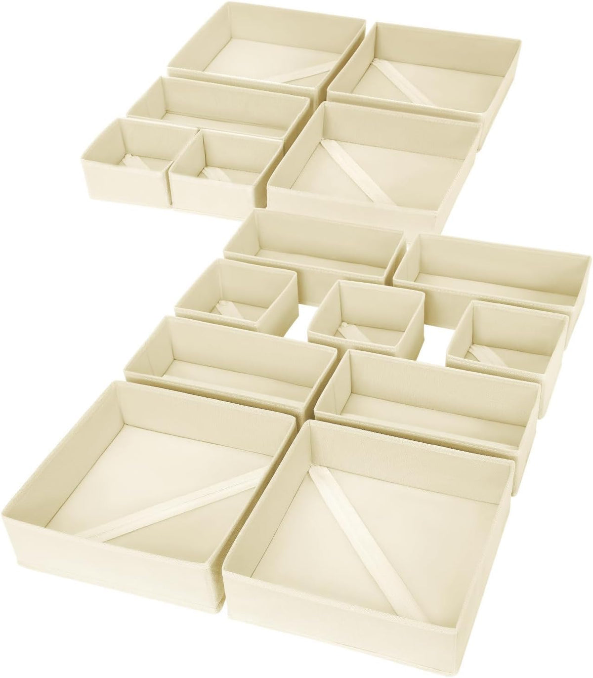DIMJ Drawer Organizer Clothes, 12 Pack Dresser Organizer for Nursery, Baby Clothes, Underwears, Sock, Fabric Dresser Bins, Drawer Dividers, Foldable Closet Organizers and Storage(Beige)