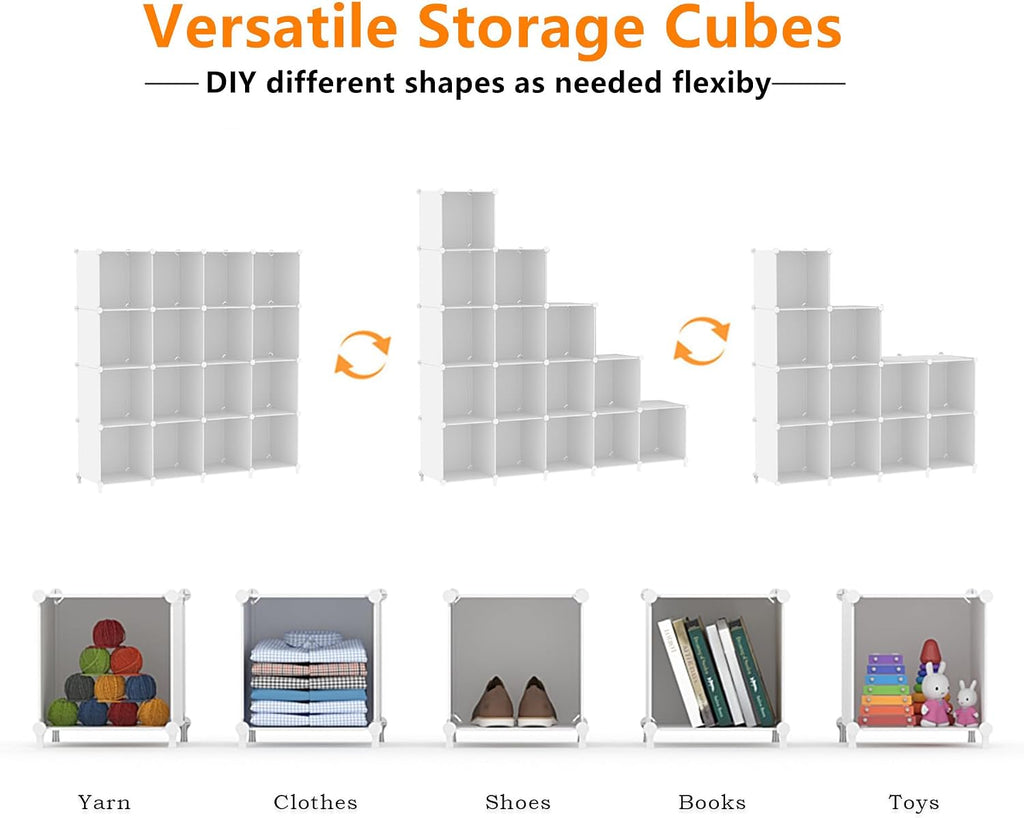 AWTATOS Cube Storage Organizer, 16 Cube Closet Organizer, White