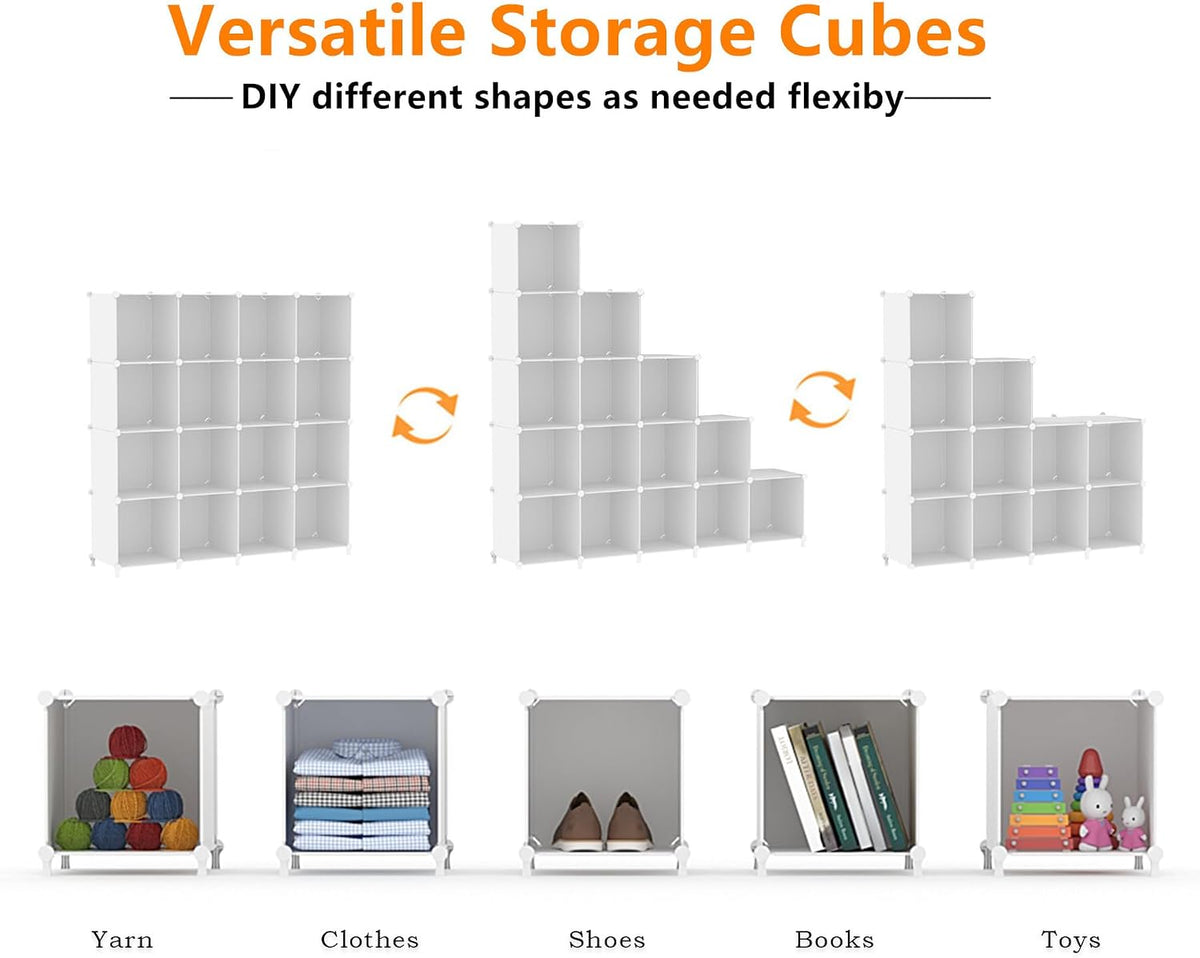 AWTATOS Cube Storage Organizer, 16 Cube Closet Organizer, White