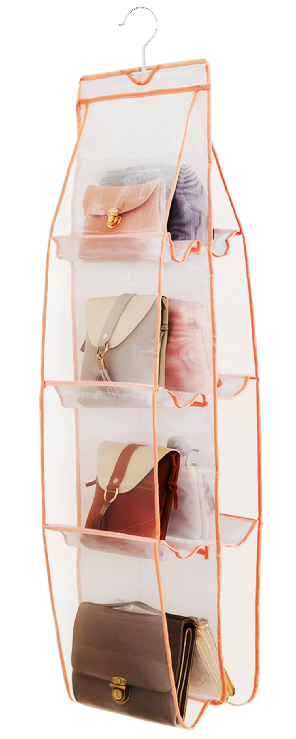 AARAINBOW Hanging Handbag Organizer for Closet, 8-Pocket Purse Storage Holder, Space-Saving Wardrobe Organizer for Women, 44.5"L x 13.5"W (A-White)