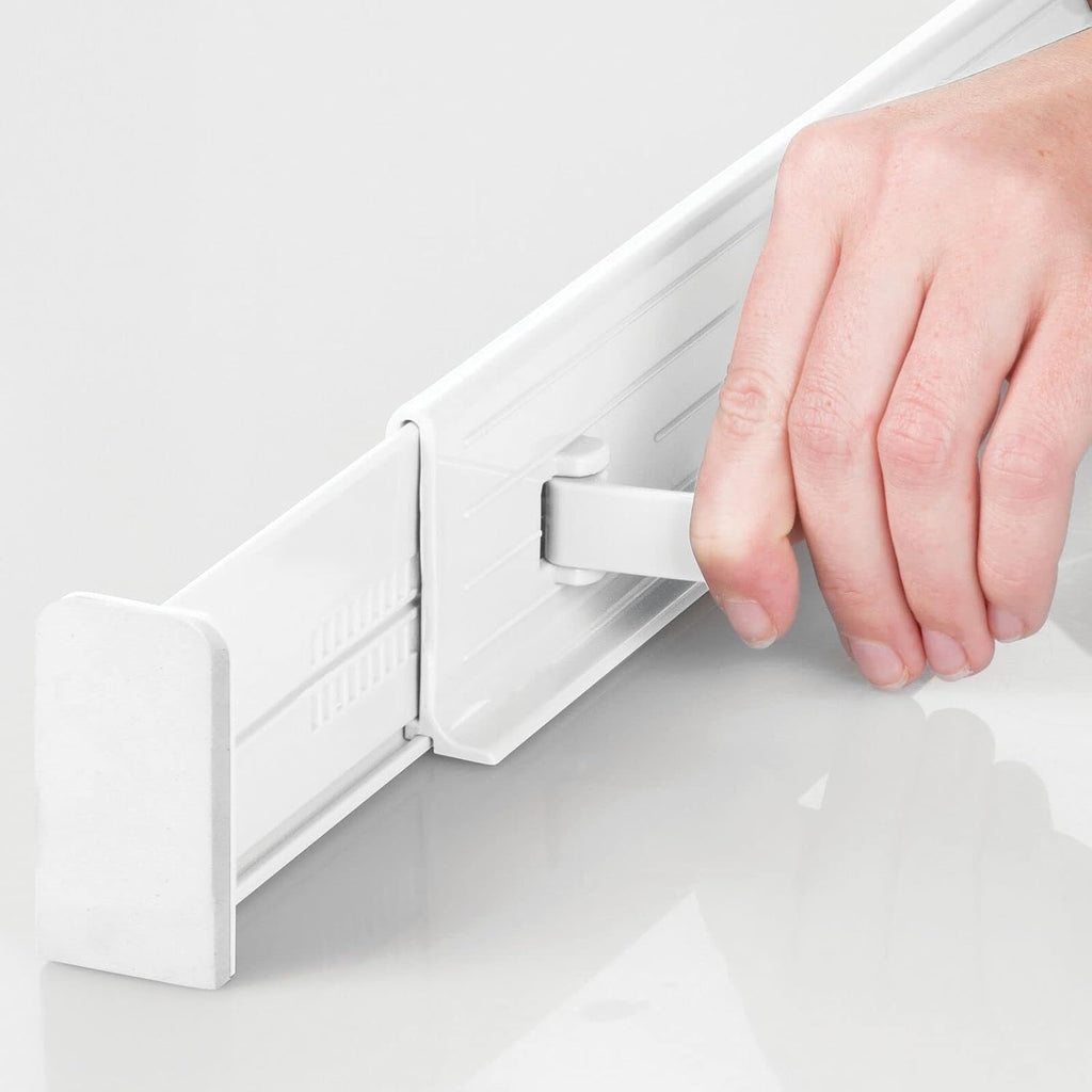 mDesign Expandable Dresser Drawer Divider with Foam Ends, Drawer Divider Locks in Place, Separators for Clothing and Accessories in Closet or Dresser Drawer, Ligne Collection, 4 Pack, White