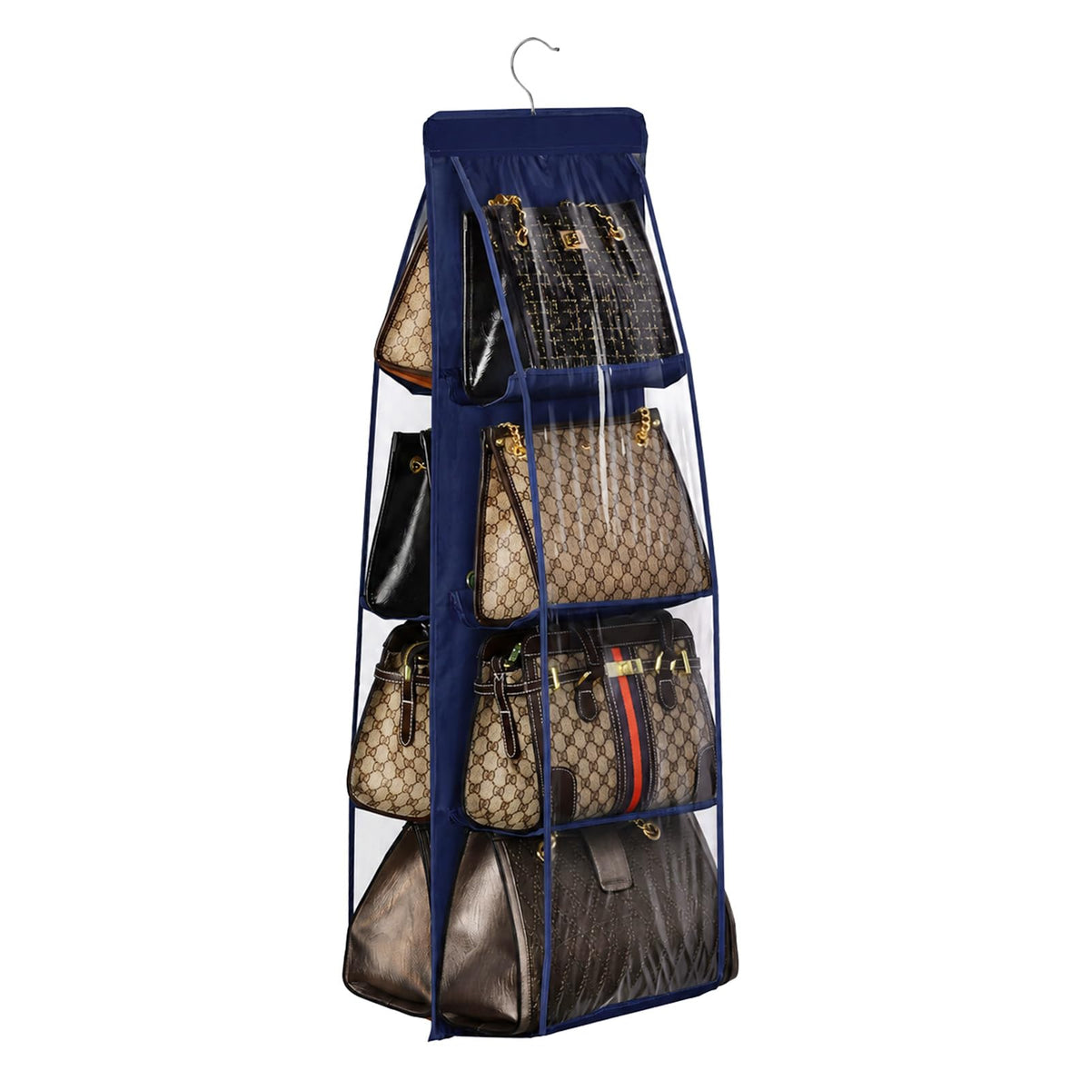 Lirex Handbag Hanging Organizer, 8 Pocket Purse Storage Hanger Oxford Cloth Closet for Family Closet Bedroom, Foldable and Universal Fit (Black)