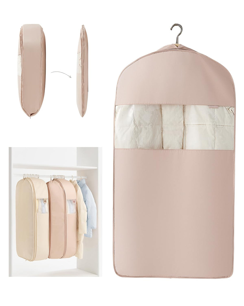 EACHY Garment Bag for Hanging Clothes, Space Saving Dustproof Clothes Cover with Self-Compression Zipper, Visible Closet Organizer for Closet Storage
