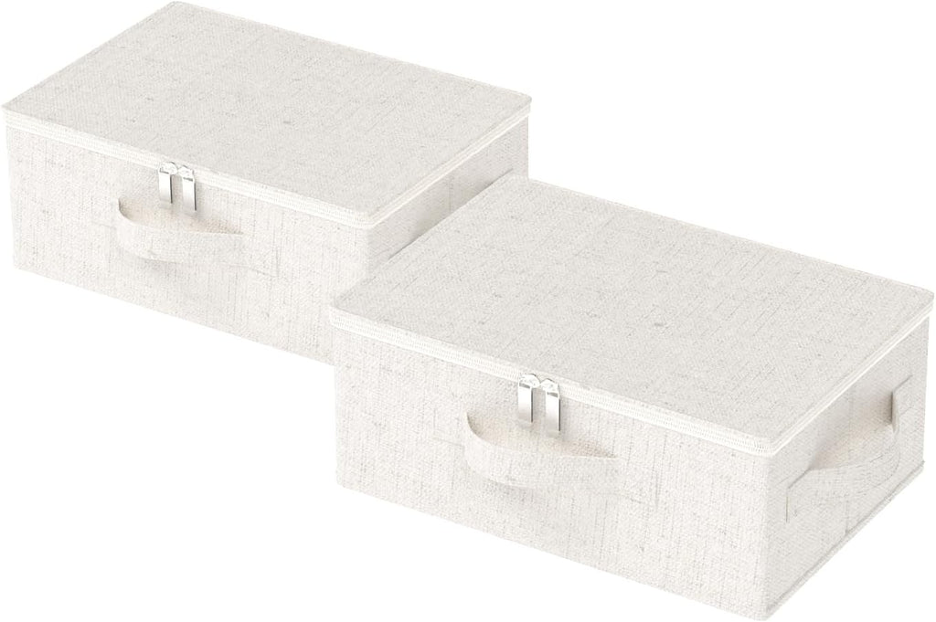 Underbed Storage Baskets with Lids,14.9x10.2x5.9in,Beige,2 Pack