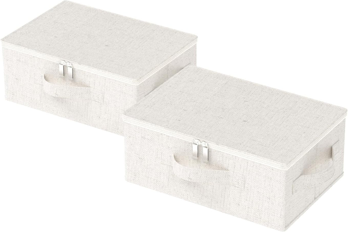 Underbed Storage Baskets with Lids,14.9x10.2x5.9in,Beige,2 Pack