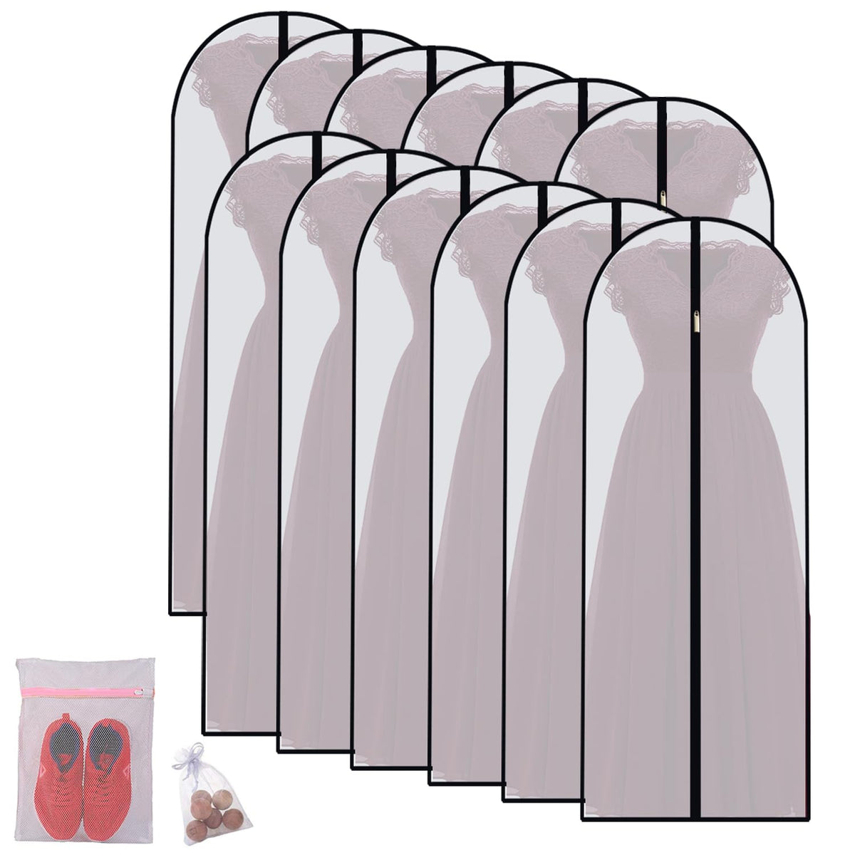Garment Bags for Hanging Clothes Travel (Set of 12) Clothes Storage Bags Closet Cover for Open Closet with Zipper for Suit, Sweaters Travel Laundry Wardrobe Closet Garment Dust Cover