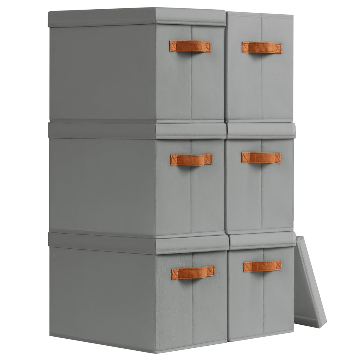 Homsorout Storage Bins with Lids - Fabric Storage Baskets for Shelves, 6 Pack Foldable Decorative Boxes with Handles, Stackable Organizer Bins for Home, Nursery, Dorm, Beige