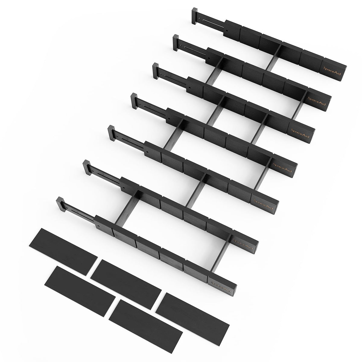 SpaceAid Bamboo Drawer Dividers with Inserts and Labels, Kitchen Adjustable Drawer Organizers, Expandable Organization for Home, Office, Dressers, 4 Dividers with 9 Inserts (17"-22" White)